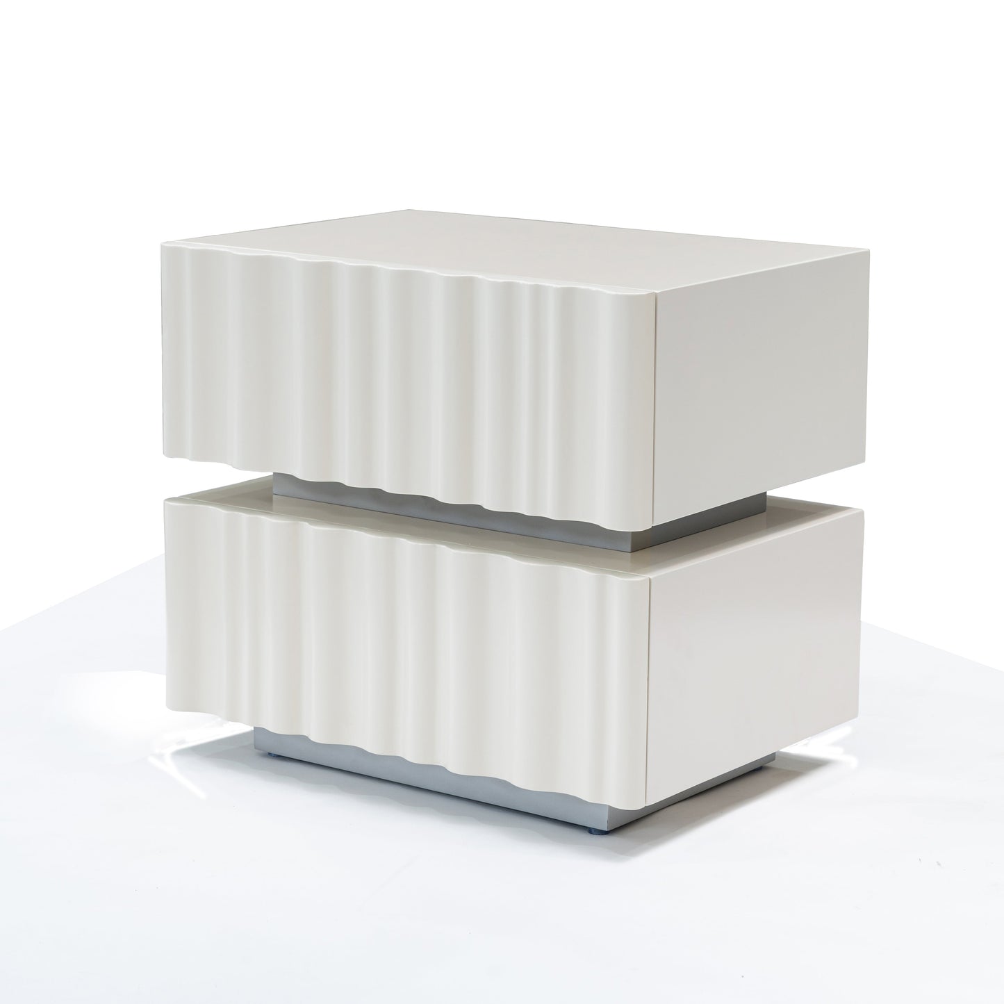 Modern Luxury White Nightstand: 3D Wavy Texture Drawers - Dual-Drawer Bedside Table For Bedroom
