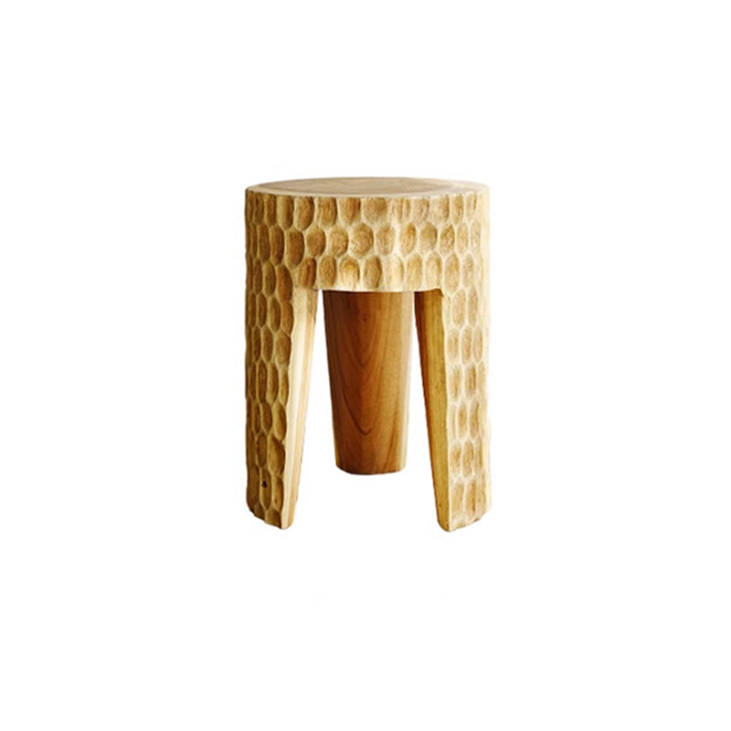 Modern Art Deco Round Side Table: Honeycomb Carving - Solid Wood End Table For Living Room