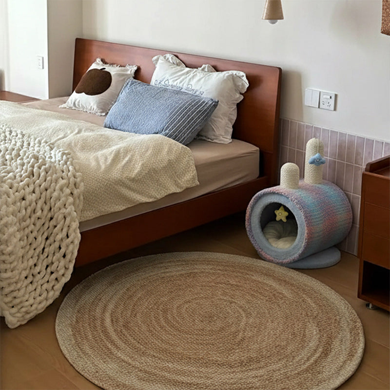 Contemporary Creative Round Particleboard Velvet Fabric Paper Rope Paper Tube Cat Bed For Bedroom