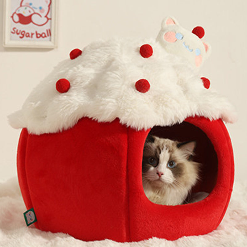 Contemporary Creative Round Velvet Fabric Sponge Semi-Enclosed Cat Bed For Bedroom