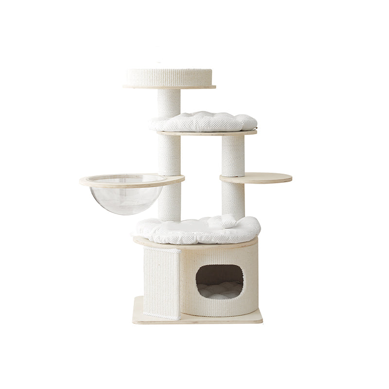 Contemporary Creative Round Multi-layer Solid Wood Panel Corduroy Paper Rope Kraft Paper Tube Cat Tree For Living Room