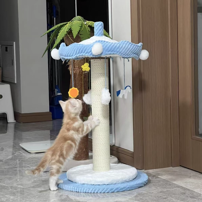 Contemporary Creative Round Medium-Density Fiberboard Corduroy Kraft Paper Rope Paper Tube Cat Tree For Living Room