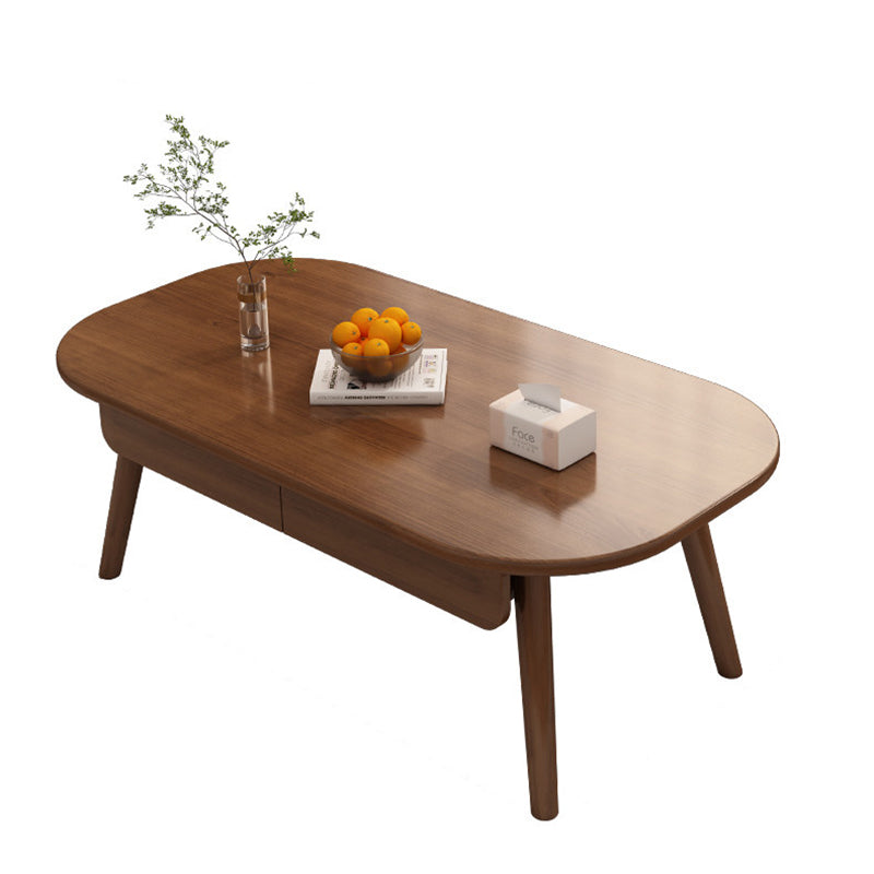 Contemporary Scandinavian Rectangular Multi-Layer Solid Wood Panel Plywood Drawer Beech Legs Coffee Table 2-Drawer For Living Room