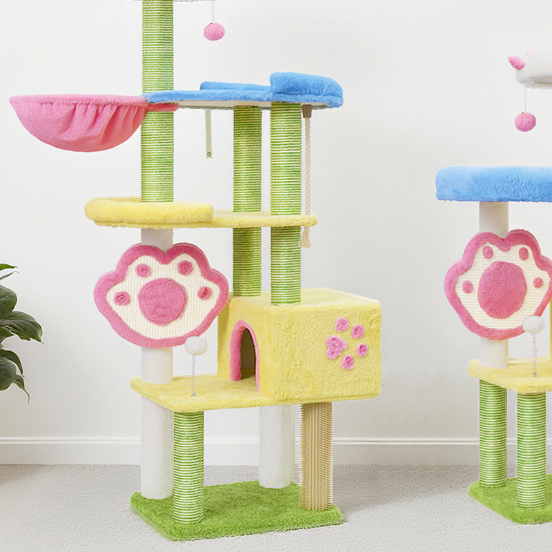 Contemporary Creative Rectangular Particleboard Velvet Fabric Sisal Multi-Functional Cat Tree For Living Room