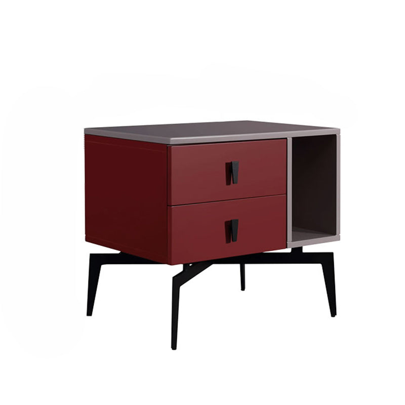 Modern Luxury Color-Block Nightstand: Red & Beige Two-Tone Storage Bedside Table For Bedroom