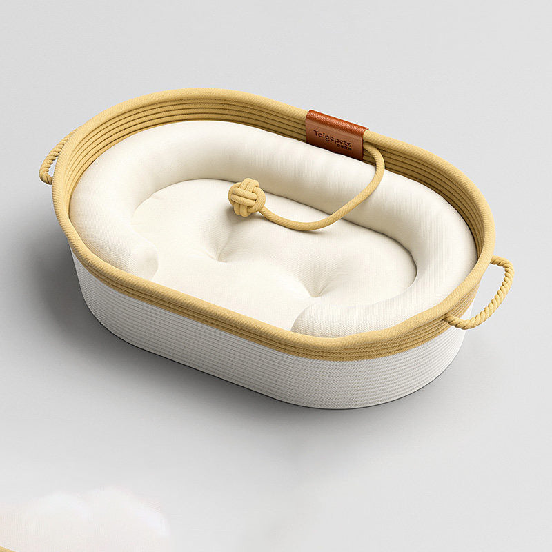 Contemporary Scandinavian Oval Linen-Cotton Rope Woven Cat Bed For Living Room & Bedroom