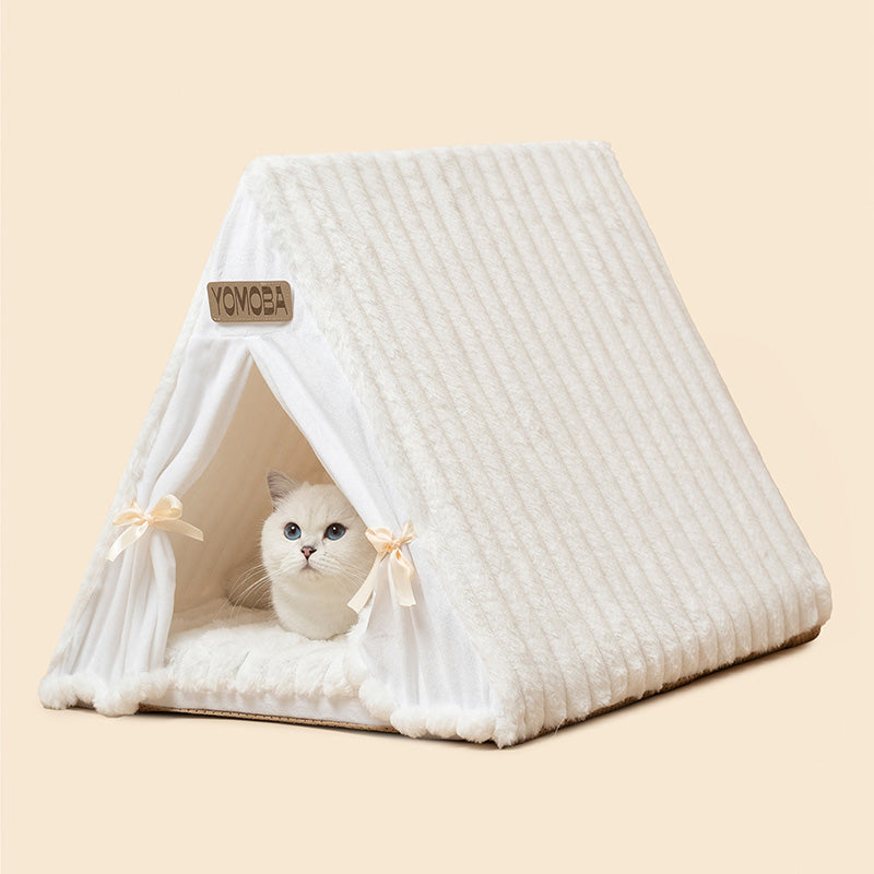 Contemporary Scandinavian Triangular Iron Velvet Fabric Foldable Cat Bed For Living Room & Bedroom