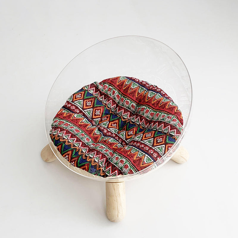 Contemporary Scandinavian Round Rubberwood PET Iron Clear Cat Bed For Bedroom