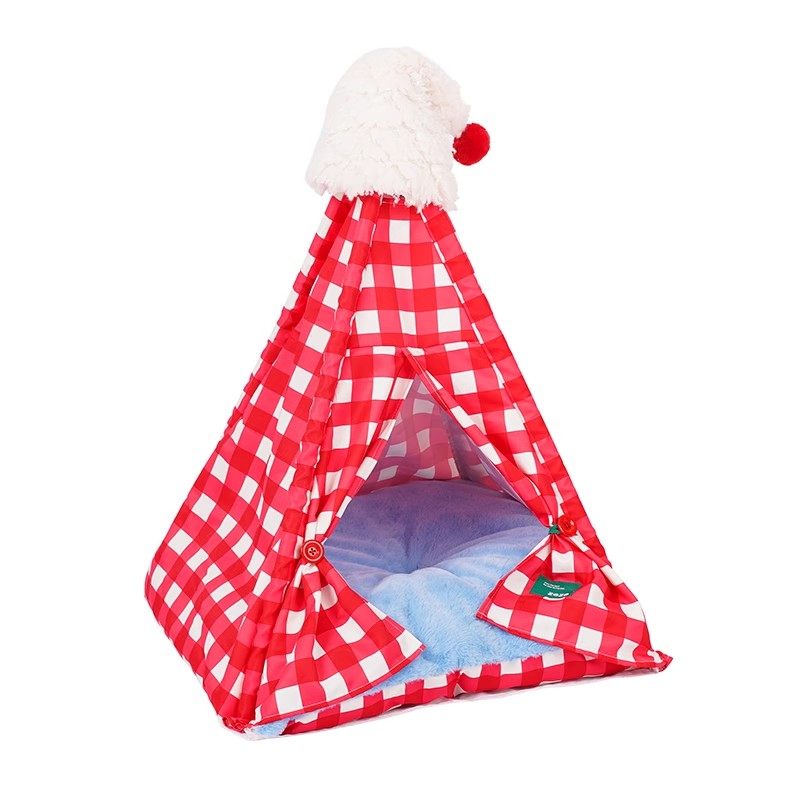Contemporary Creative Triangle Velvet Linen Polyester Christmas Tent Cat Bed For Bedroom
