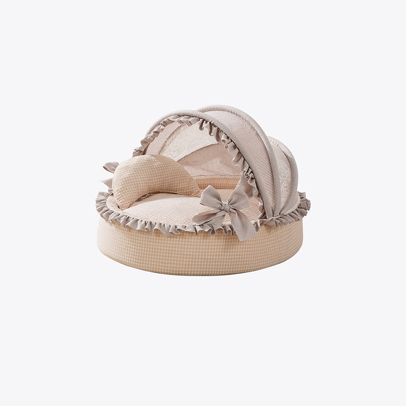 Contemporary Scandinavian Round Polyester-Cotton Velvet Semi-Enclosed Cradle Cat Bed For Bedroom