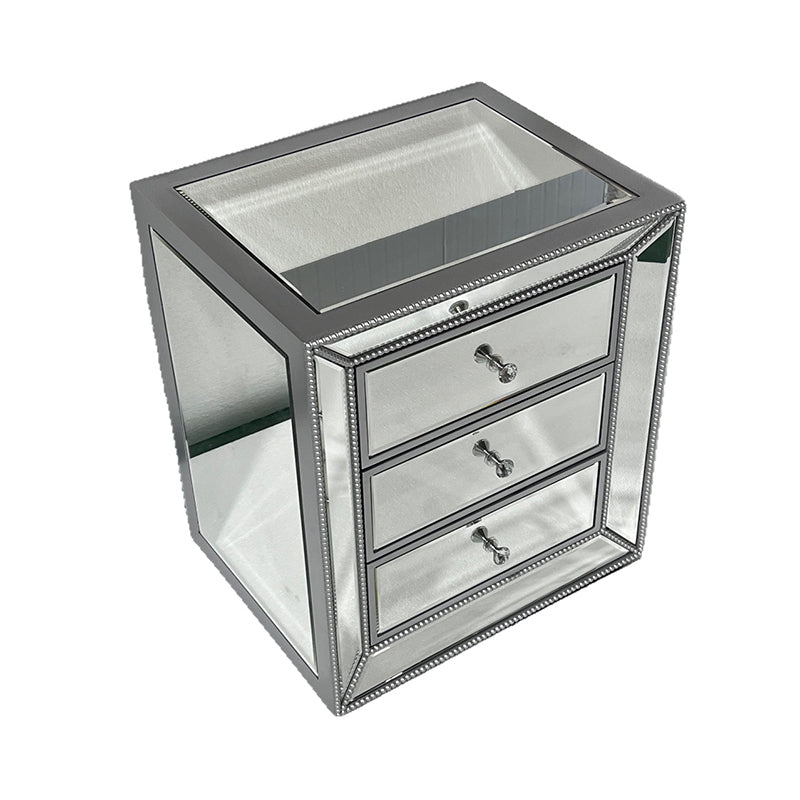 Modern Luxury Rectangular Glass Medium Density Fiberboard Nightstand 3-Drawer For Bedroom