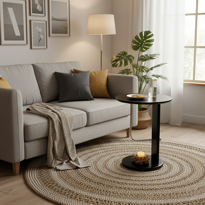 Traditional Vintage Round Solid Wood Stainless Steel Side Table For Living Room