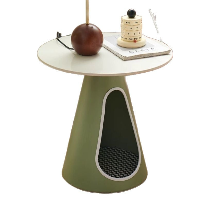 Modern Minimalist Round Stone Slab Iron Coffee Table 2-Tier For Living Room