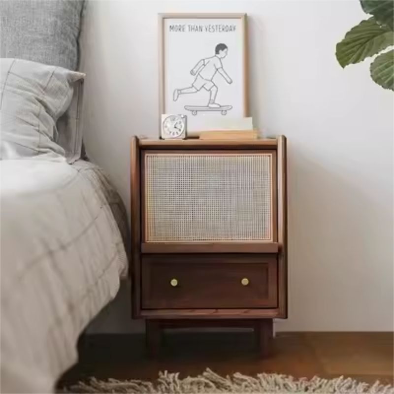Traditional Vintage Rubberwood Plastic Rectangular Nightstand With 2 Drawers For Living Room And Bedroom