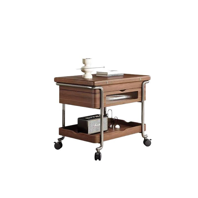 Modern Minimalist Rectangular Solid Wood Panel Stainless Steel Glass Height-Adjustable Expandable Movable Coffee Table 1-Cabinet For Living Room & Bedroom