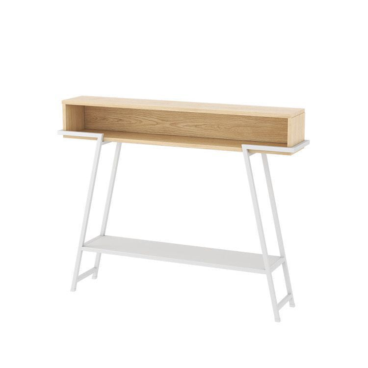 Modern Minimalist Solid Wood Iron Frame Rectangular Storage Console Table 3-Tier For Entryways
