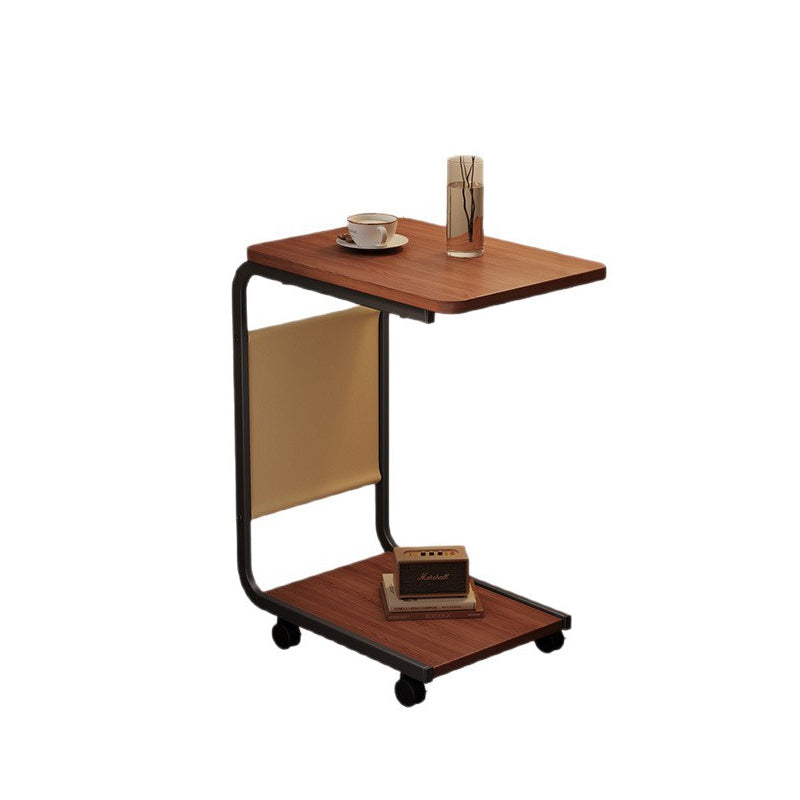 Modern Minimalist MDF Iron Fabric Rectangular Movable 2-Tier Side Table With Side Storage Pocket For Living Room & Bedroom