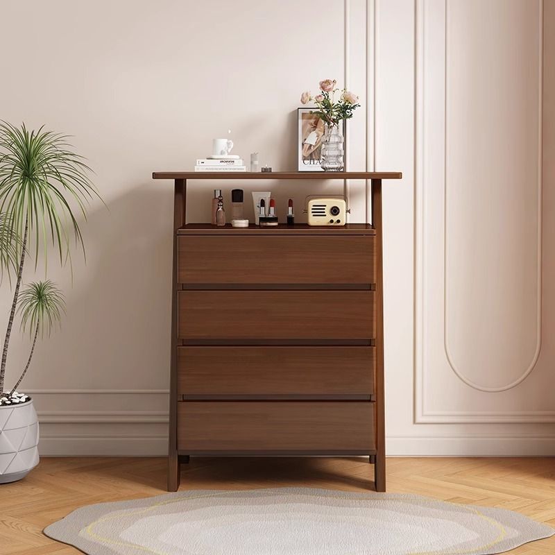 Modern Minimalist Rubberwood Solid Wood Plywood Rectangular Storage Cabinet 4-Drawer Organizer For Living Room