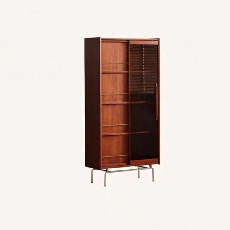 Contemporary Retro Pine Wood Stainless Steel Glass Rectangular Bookshelf 7/8-Cabinet Removable Baffle For Living Room