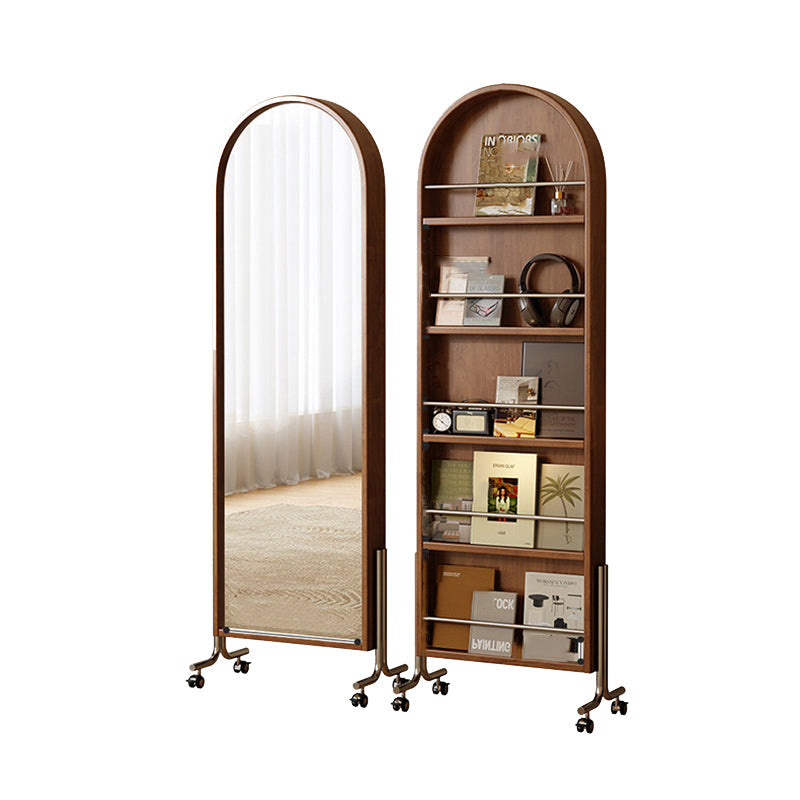 Modern Mid-Century Rubberwood Solid Wood Plywood Stainless Steel Ellipse Bookshelf 360° Rotating Full-Length Mirror For Living Room