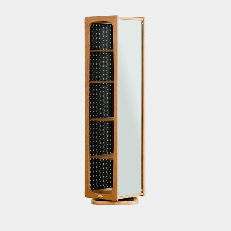 Contemporary Nordic Cherry Wood Iron Square Display Rack 5-Tier Swivel Full-Length Mirror Side Pegboard Storage For Living Room
