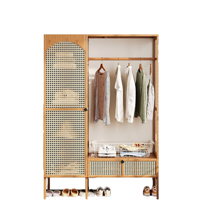 Traditional Japanese Nan Bamboo MDF Plastic Rattan Rectangular Weaving Hall Tree 4-Cabinet For Bedroom & Living Room