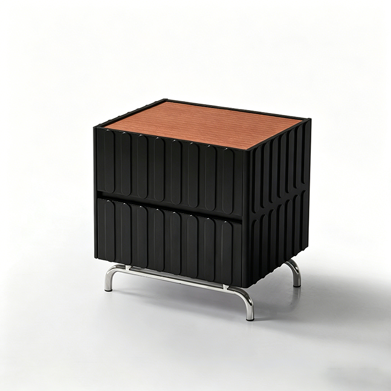 Sleek Vertical Stripes Design Nightstand - Nordic Bedside Table With Rectangular Design & 2 Spacious Drawers, Black & White Color Choices For Bedroom