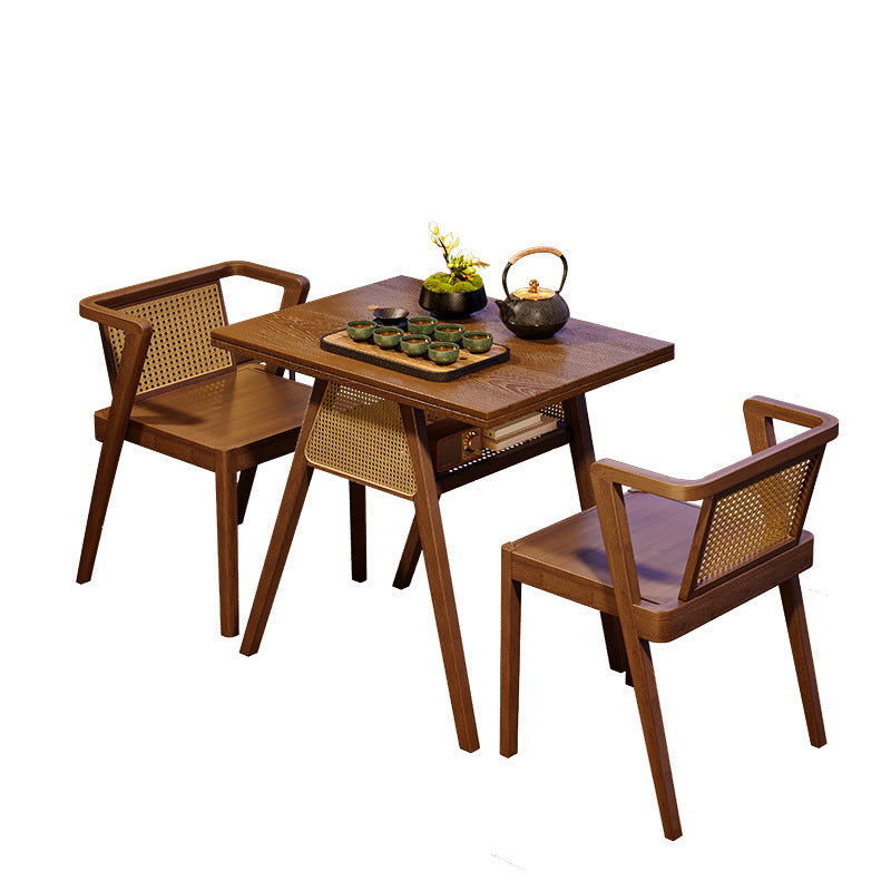 Traditional Chinese Square Rubberwood Backrest Desk & Chair Set For Living Room