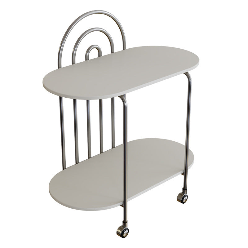 Modern Minimalist Oval Carbon Steel Stone Slab Glass End Table 2-Tier For Living Room