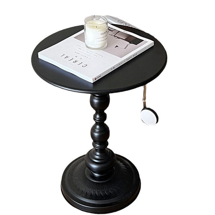 Traditional Vintage Round Metal End Table Carved Details For Living Room