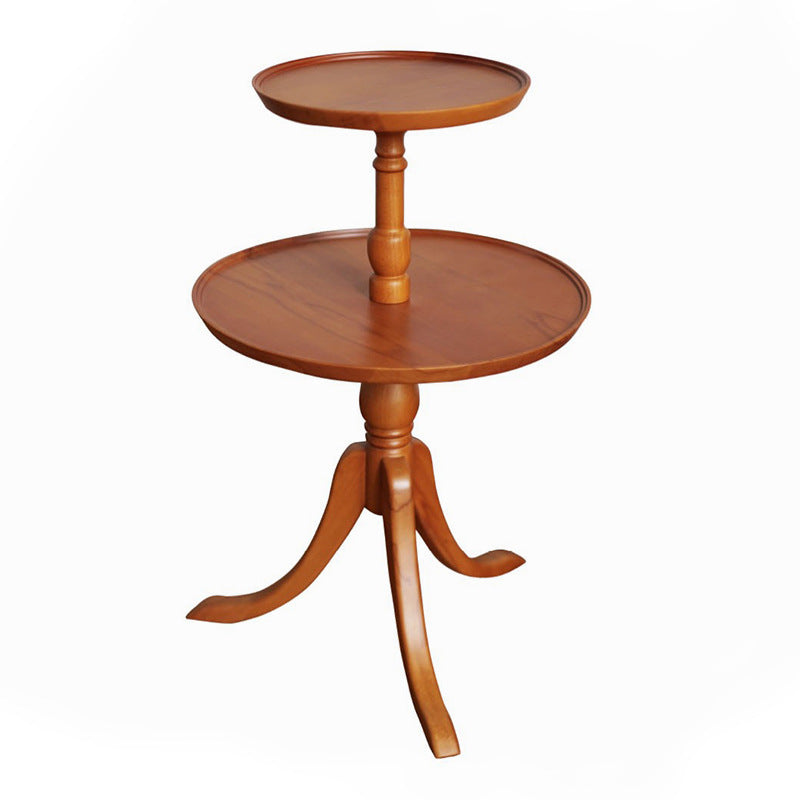 Traditional Vintage Round Solid Wood End Table 2-Tier 3-Leg For Living Room