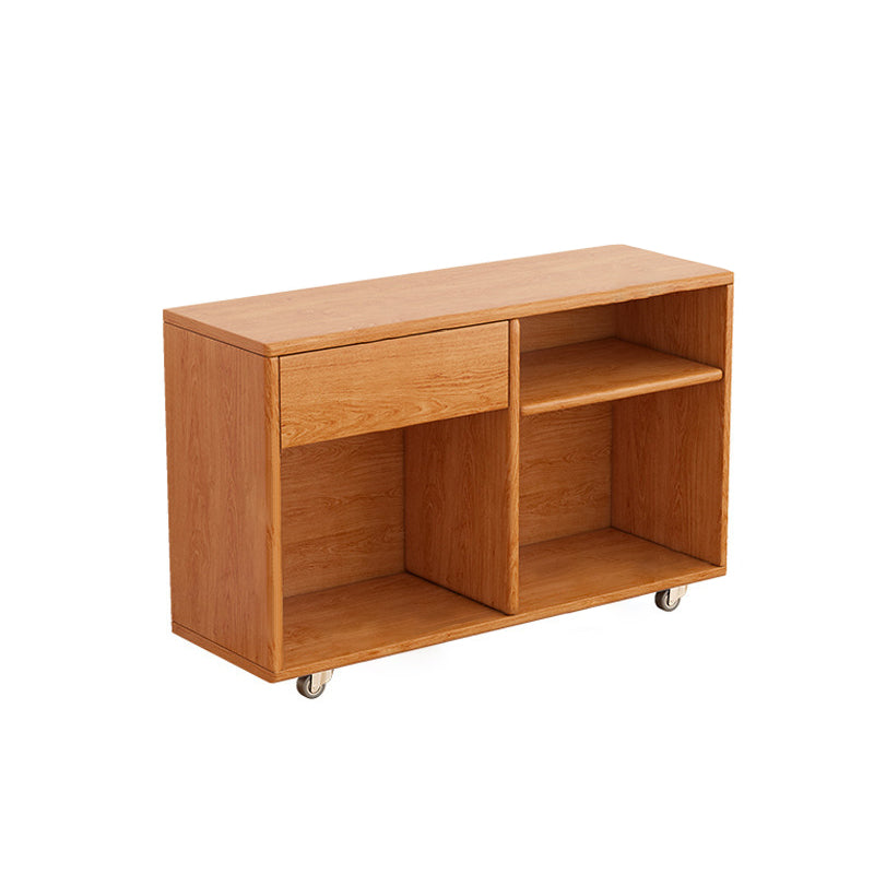Modern Minimalist Rectangular Solid Wood Movable Side Table 1-Drawer For Living Room