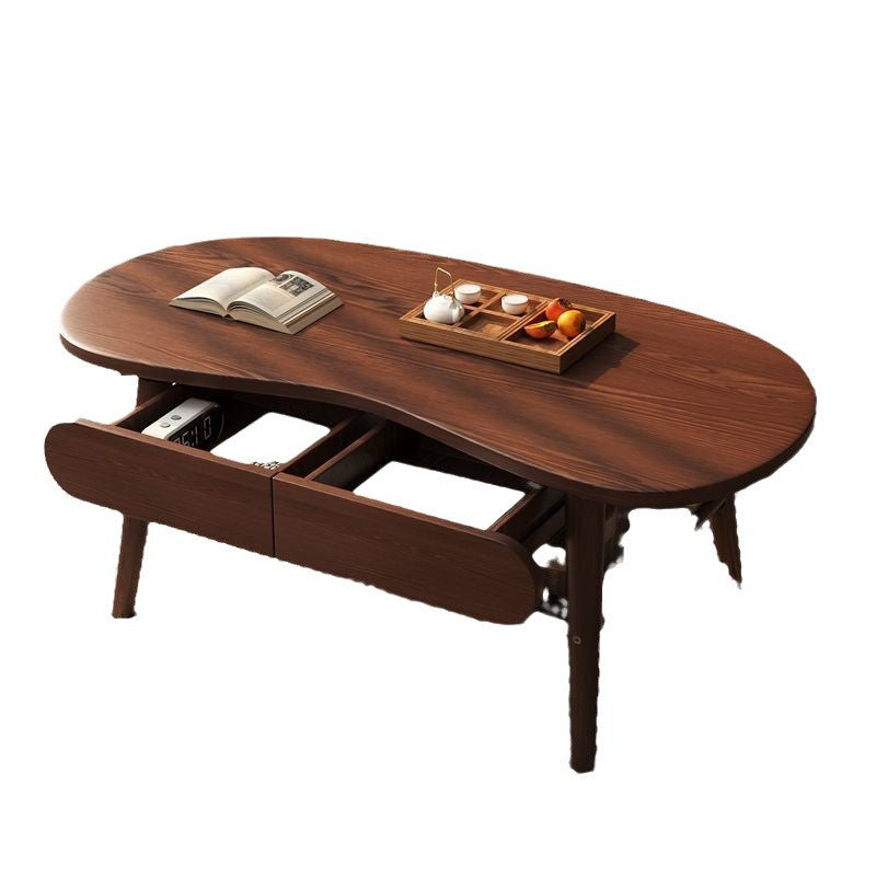 Modern Minimalist Cashew Shaped Rubberwood Coffee Table 2-Drawer For Living Room