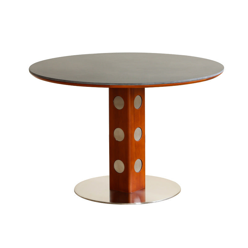 Modern Minimalist Round Sintered Stone Boxwood Stainless Steel Dining Table For 4-7 Seats