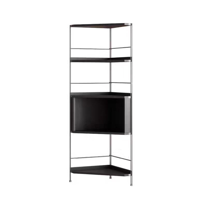 Modern Minimalist Rectangular Solid Wood Multi-layer Board Stainless Steel Storage Corner Shelf Unit 5-Tier For Living Room