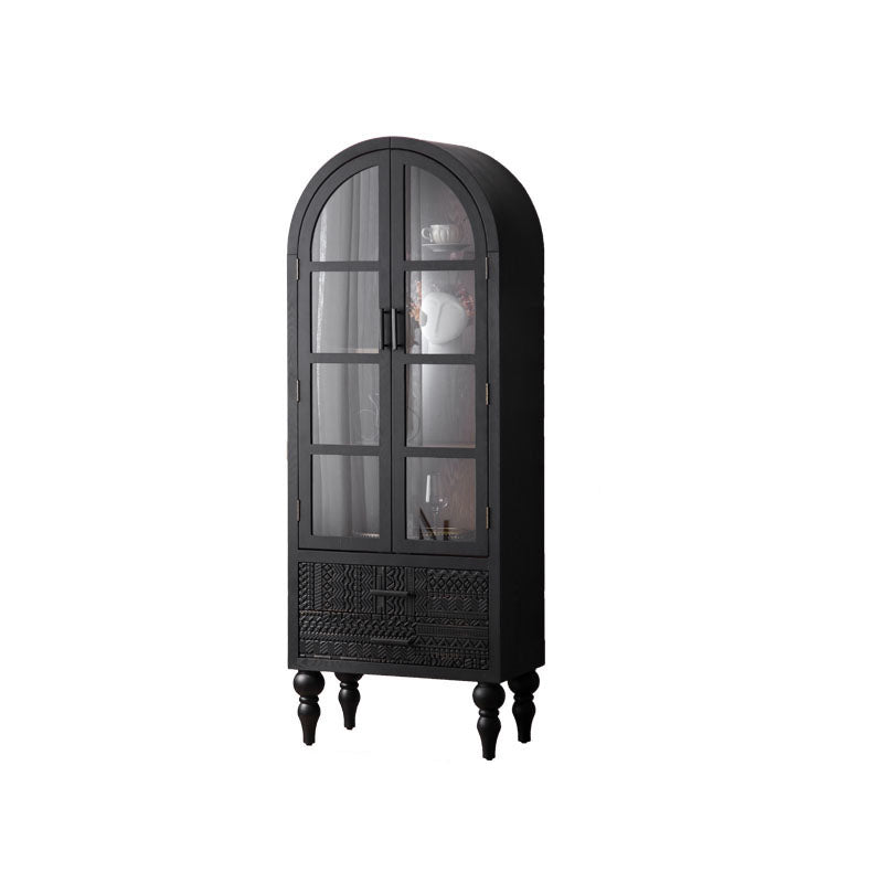 Contemporary Scandinavian Arched Pine Wood MDF Glass Storage Cabinet With 2-Drawer For Bedroom & Living Room