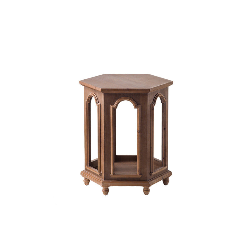 Traditional Chinese Pine Wood MDF Hexagonal Coffee Table With 2 Tiers For Living Room & Bedroom