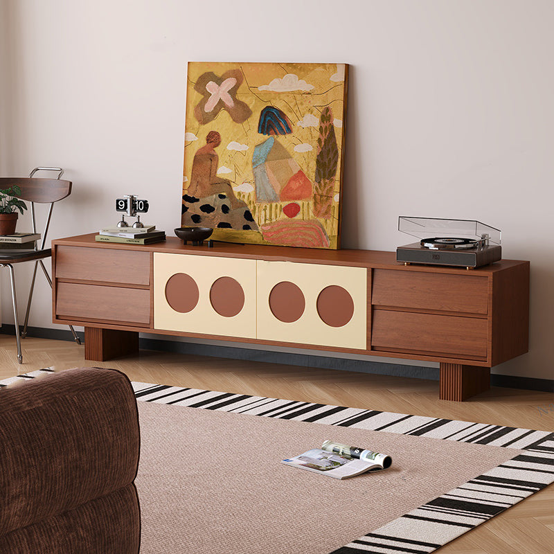 Contemporary Scandinavian Ash Wood Solid Wood Multi-Layer Board Rectangular TV Stand 4-Drawer For Living Room