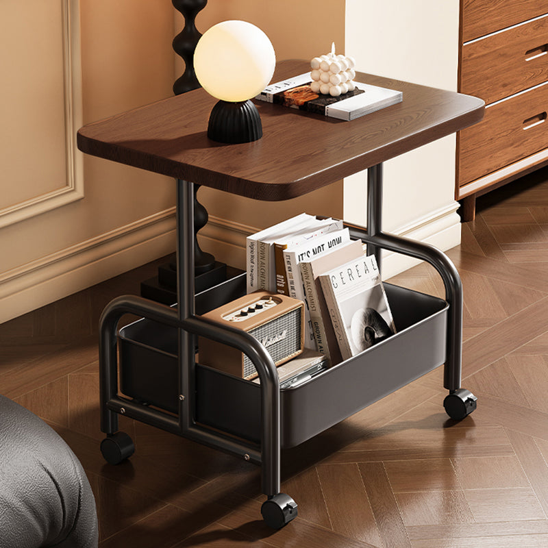 Modern Minimalist MDF Carbon Steel Rectangle Movable Side Table With 2-Tier For Living Room