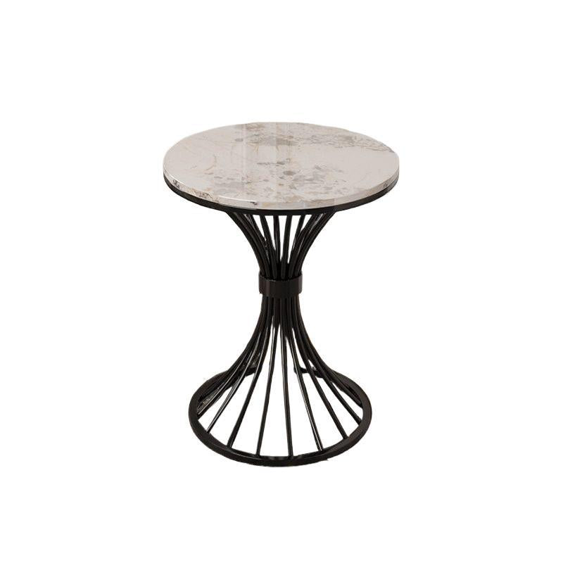 Modern Minimalist Sintered Stone Round Side Table Carbon Steel Base 1-Tier For Living Room & Bedroom
