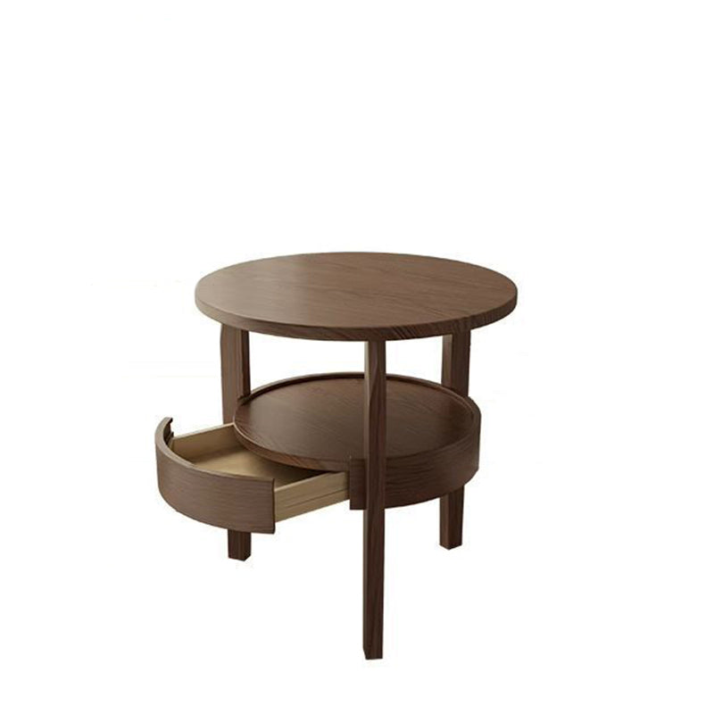 Traditional Vintage Round Rubberwood Paulownia Wood Solid Wood Plywood Coffee Table 2-Tier For Living Room