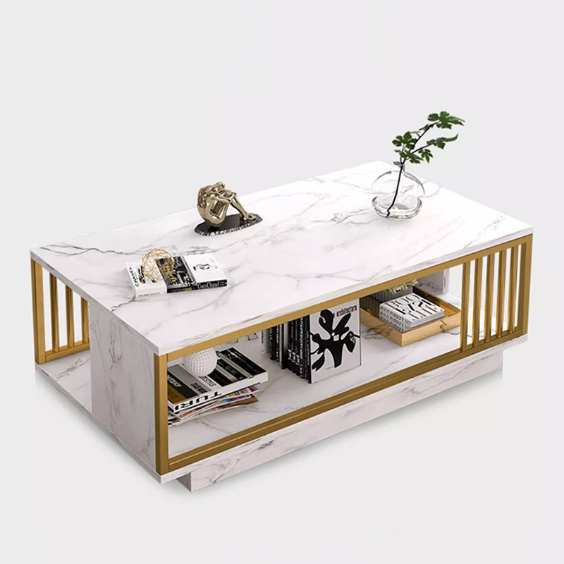 Modern Minimalist Rectangular MDF Iron Coffee Table 2/3-Tier For Living Room