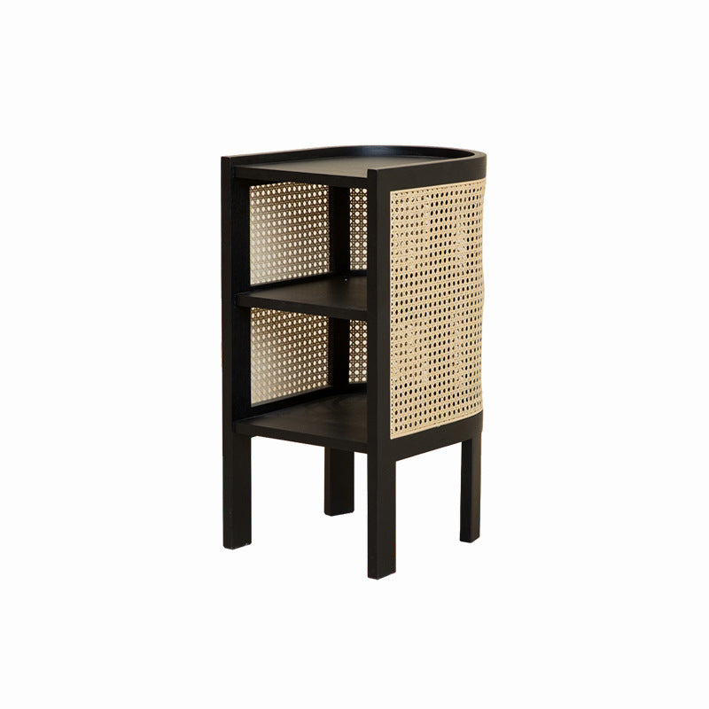 Modern Minimalist Curved Rectangular Ash Wood Rattan Weaving End Table 3-Tier For Living Room