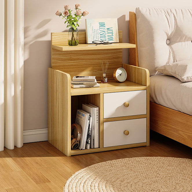 Modern Minimalist Square Rectangular Malacca Wood MDF Nightstand 1/2-Drawer For Bedroom