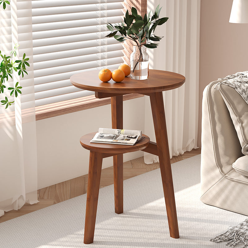Modern Minimalist Round Nan Bamboo End Table 2-Tier For Living Room