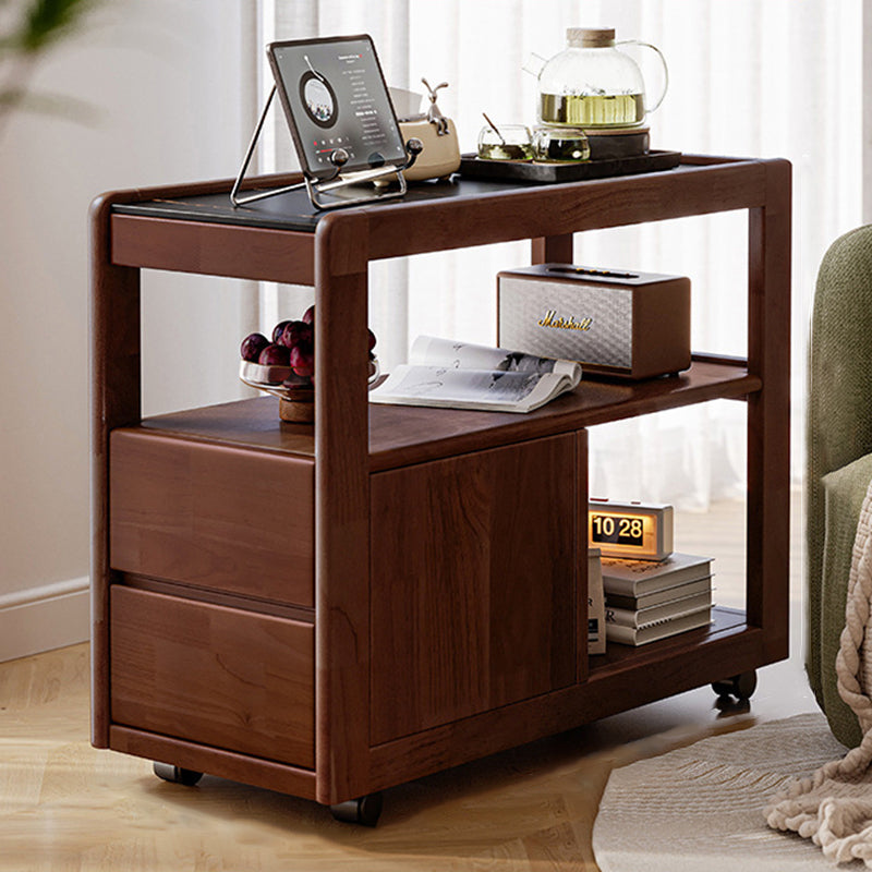 Modern Minimalist Rectangular Stone Slab Rubberwood Movable End Table 3-Tier For Living Room
