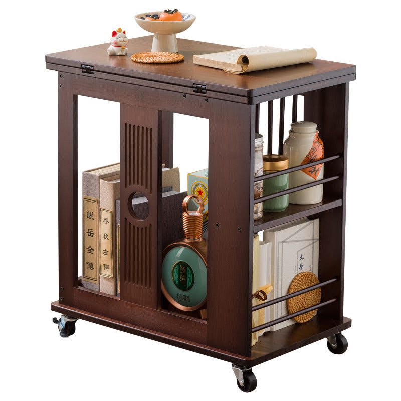 Traditional Chinese Rectangular Nan Bamboo Foldable Movable Coffee Table 2-Tier For Living Room