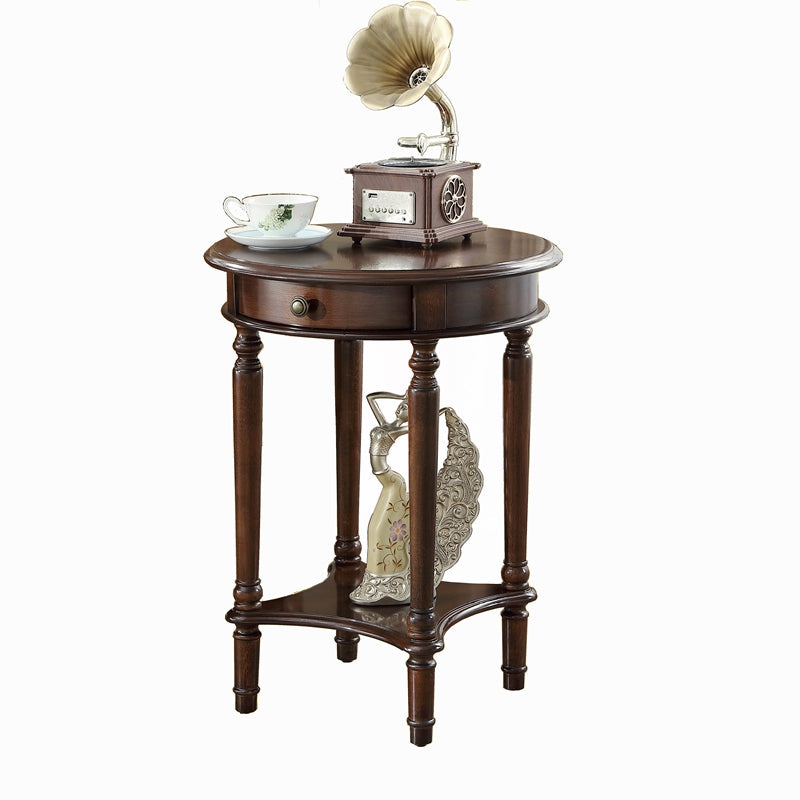 Contemporary Retro Round MDF Solid Wood End Table 1-Drawer For Living Room