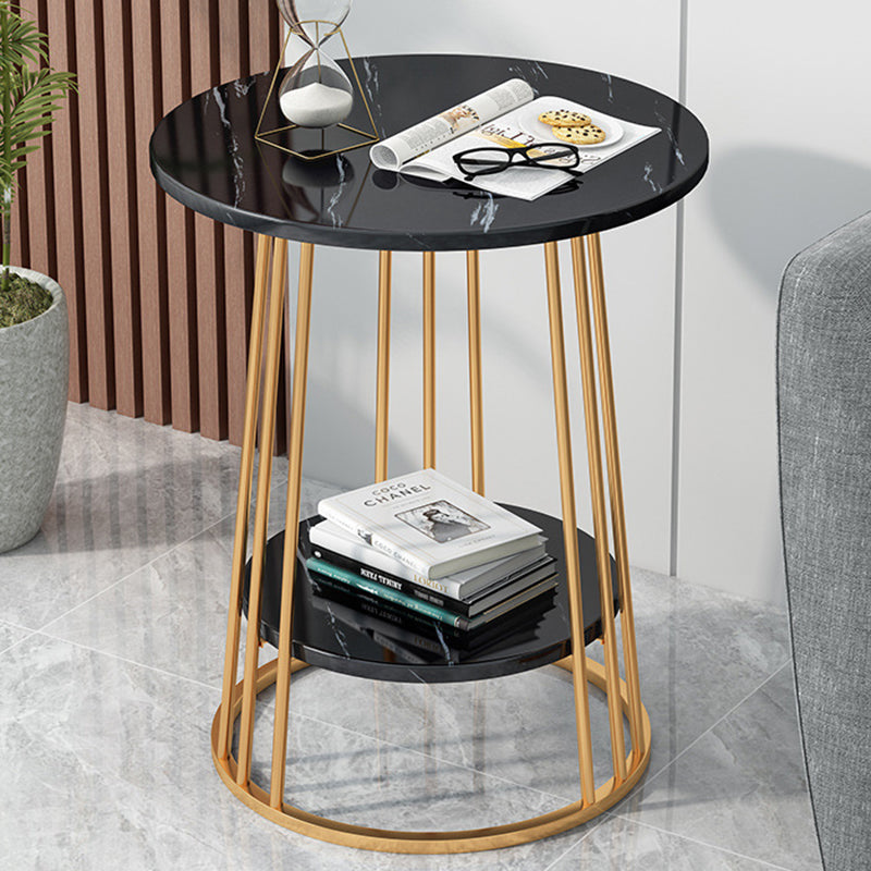 Contemporary Luxury Round MDF Iron End Table 2-Tier For Living Room