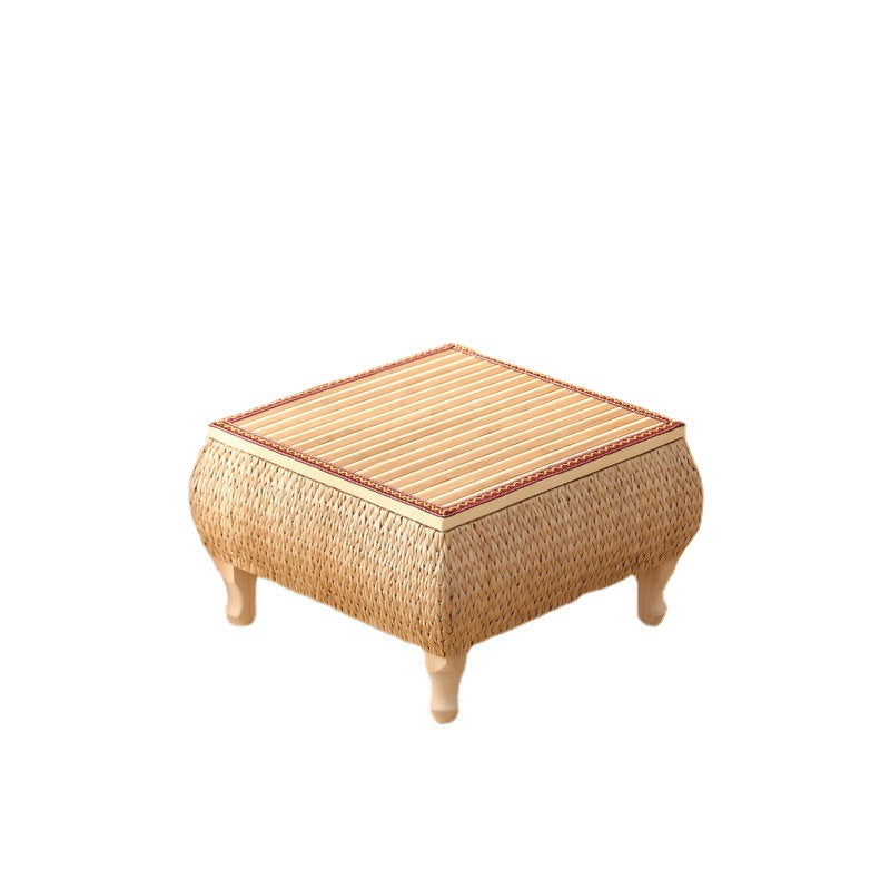 Traditional Japanese Square Solid Wood Solid Wood Plywood Rattan Weaving Storage Coffee Table 1-Cabinet For Living Room